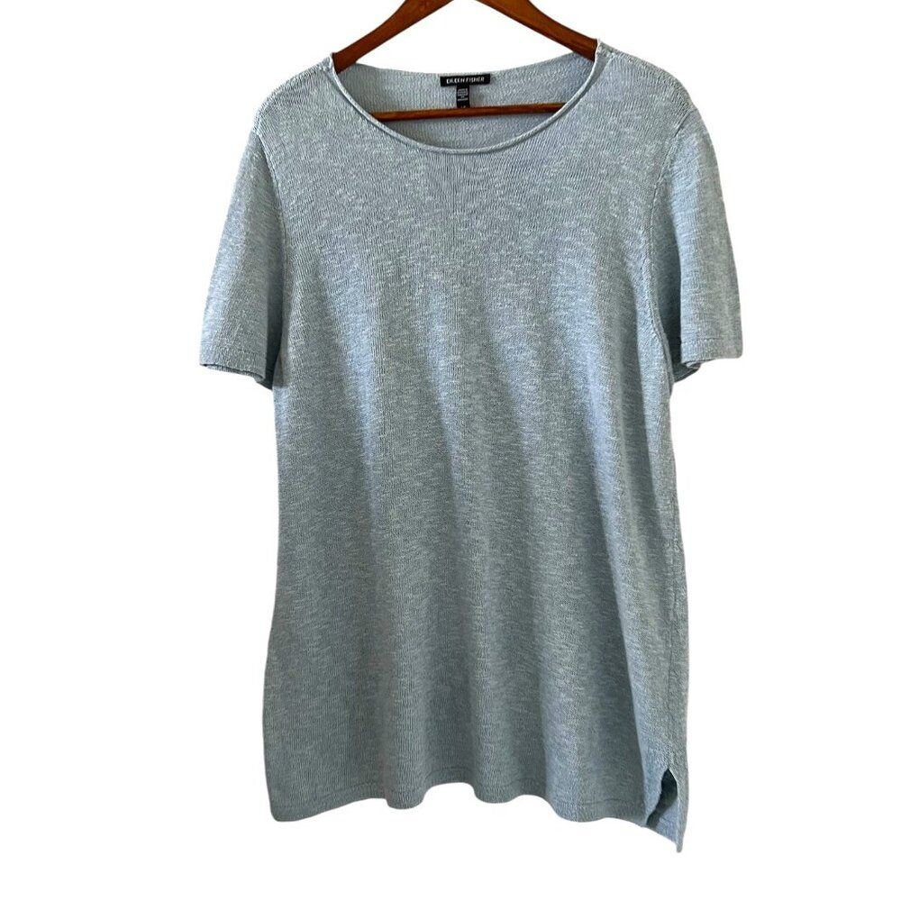 Eileen Fisher Organic Cotton /Linen Short Sleeve Tunic Sweater Size L